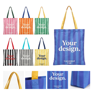 Bolsa de Lona Mediana de 12oz al por Mayor, con Logotipo Personalizado, Impresión Completa, Rayas, Estilo Boho, Verde Salvia, para Compras - Product Image 5