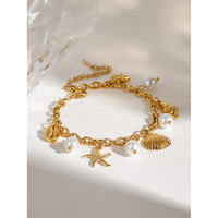 Bracelet en acier inoxydable avec pendentif étoile géométrique en or 18 carats et perle blanche, bijoux pour femmes, à porter au quotidien