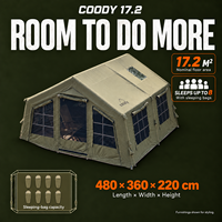 Tente gonflable familiale Coody Familia 17.2 Air - Verte, directement de l'usine, quatre saisons, portable, durable, grande tente de camping familiale pour l'extérieur