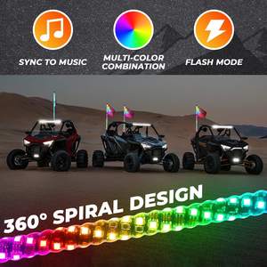 2pcs Dynamic RGB LED Whip Lights 2/3/4/<span class=keywords><strong>5</strong></span>/6ft Spiral Multicolor New UTV ATV Reverse Brake Turn Signal App RF Car Light - Product Image 5