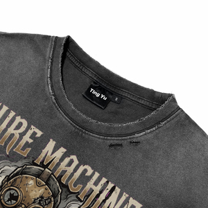 [สินค้ามาใหม่] เสื้อยืดโอเวอร์ไซส์ผู้ชาย ลายพังก์ พิมพ์ลายด้วยเครื่องจักร ผ้าฝ้าย วินเทจ ล้างสีแบบแอซิด สตรีทแวร์ - Product Image 3