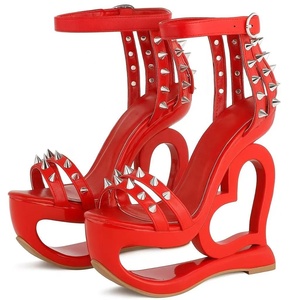 <span class=keywords><strong>Sandali</strong></span> estivi con tacco in legno all'ingrosso della fabbrica Sexy rosso tacco alto cinturino alla caviglia aperto modello solido cinturini alla caviglia scarpe da <span class=keywords><strong>donna</strong></span> - Product Image 4