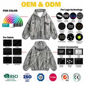 Felpa con Cappuccio Oversize in Cotone Ricamato e Sfilacciato Personalizzata, Stile Vintage per Uomo, Streetwear, Vendita all'Ingrosso - Product Image 4