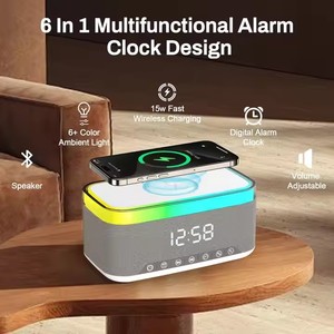 Hot Sản phẩm bán chạy kỹ thuật số Đồng hồ báo thức RGB Loa vòng cạnh giường ngủ ánh sáng ban đêm 15 Wát sạc không dây 6 trong 1 BT loa không dây - Product Image 3