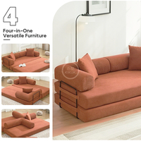 Canapé-lit pliable trois places orange, design gain de place avec cadre fixe, accoudoirs amovibles, en chenille, sans cadre, éponge, pour appartement