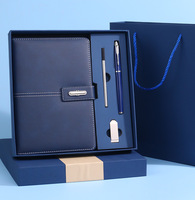 Ensemble cadeau d'affaires de luxe bleu marine, logo personnalisé, carnet en cuir PU relié rigide A5, stylo, clé USB, papeterie de bureau