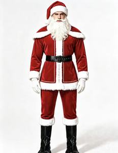 Costume de Père Noël Deluxe Brodé pour Adulte – Ensemble Complet en Velours Bordeaux avec Barbe, Chapeau, Ceinture, Bottes et Gants – Personnalisable – Vente en Gros - Product Image 1