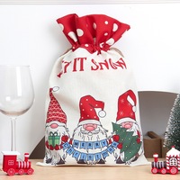 Promotion Noël Toile Blanc Stripe Bonbons Sacs Logo Personnalisé Joyeux Noël Père Noël Sac