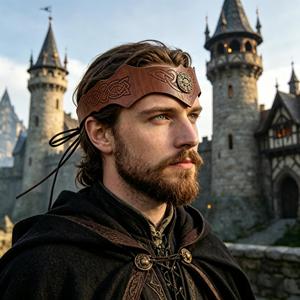 Fascia per la Testa in Finta Pelle Stile Vichingo Medievale, Nodo Celtico Regolabile in PU, Accessorio per Cosplay LARP e Costumi Rinascimentali - Product Image 1