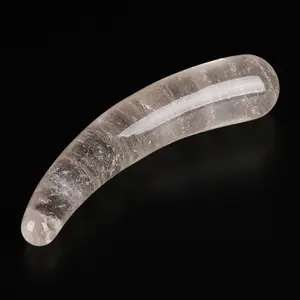 Atacado Natural Quartzo Cristal pedra de energia para massagem Curva Dildo Massageador Yoni Massagem Cura Wand para mulher vibrador