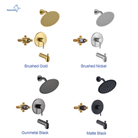 Garniture de valve de bain et de douche avec poignée à levier, bec coulissant et pomme de douche ronde