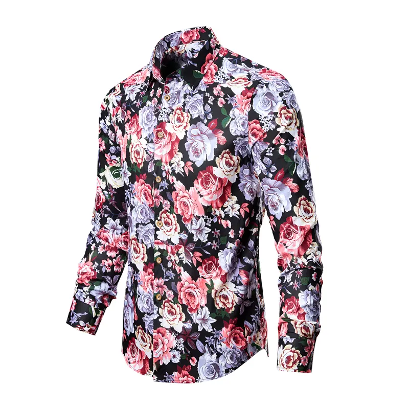 Yeni erkek uzun kollu rahat gömlek moda çiçek 3D baskılı çiçek gömlek turn-aşağı yaka Slim Fit gömlek için erkek giyim