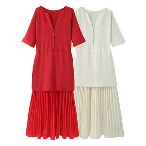 MYST&ZA Abbigliamento Donna Estate 2026 Nuovo <span class=keywords><strong>Abito</strong></span> <span class=keywords><strong>in</strong></span> <span class=keywords><strong>Maglia</strong></span> <span class=keywords><strong>Plissettato</strong></span> Elegante e Semplice - Product Image 1