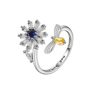 Geometric Colorful Cubic Zirconia Rotate Flower Ring Copper White Gold Plated Honey <b>Bee</b> Open Rings Anxiety Relief Jewelry - Product Image 5