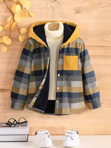 Bulk Fashionable Boys' Outerwear Kids' Snug Jackets For Boys Stylish Outer Apparel Yellow And Blue Overcoat