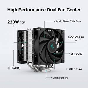 Enfriador de Aire para CPU DeepCool AG400 PLUS con Doble Ventilador de 120 mm PWM, 220W TDP para LGA1700/1200/AM5/AM4, Rodamiento Fluido, Bajo Ruido, para Caja de Ordenador - Product Image 6