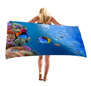 Sand Free Personalized Premium Summer Ocean Fish Themes Print Quick Dry Suede Microfiber Beach Towel