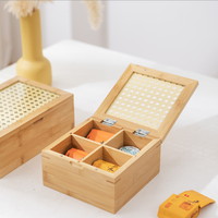 Boîte à compartiments en bambou avec couvercle pour bijoux, artisanat, thé, boîte de rangement avec couvercle rabattable, organisateur de sachets de thé en bambou