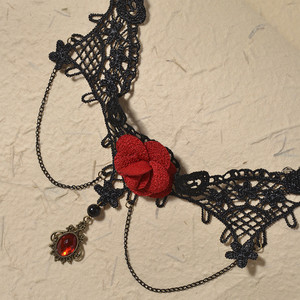 Collar <span class=keywords><strong>de</strong></span> encaje vintage con rosa <span class=keywords><strong>roja</strong></span> para mujer, colgante <span class=keywords><strong>de</strong></span> <span class=keywords><strong>gema</strong></span> con borlas, accesorios <span class=keywords><strong>de</strong></span> joyería para vestido - Product Image 4