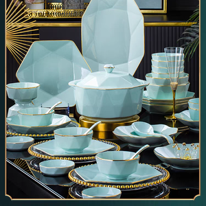 2025 nóng Bán bộ đồ ăn Đặt bát tấm ánh sáng sang trọng màu sứ Bộ đồ ăn bằng gốm - Product Image 3