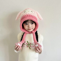 Gorro de punto de felpa con orejeras de dibujos animados para bebé, gorro cálido de lana para otoño e invierno, gorro unisex para niños