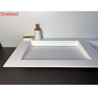 Vasque double en surface solide Corian blanc poli, meuble de salle de bain moderne, lavabo pour la maison