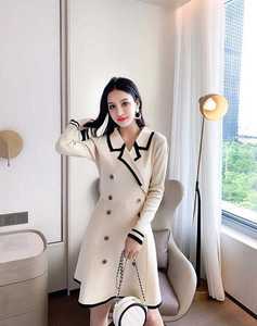 Nuovo Abito in Maglia Sottile a Vita Alta con Doppio Petto in Stile Retrò Francese Versione Coreana Autunno-Inverno 2019 - Product Image 5