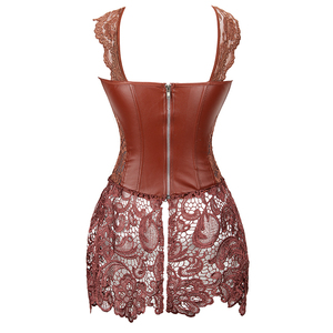 Black <strong>Brown</strong> Red Faux <strong>Leather</strong> Lace up Front Zipper Back Corset Dress Lady Gothic Bustier <strong>Skirt</strong> - Product Image 6