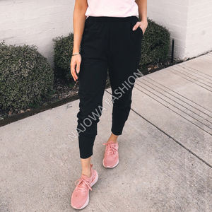 Ladies Casual Regular Fit <b>Straight</b> <b>Jogger</b> Pants 100% Cotton Breathable Eco-Friendly Lace Decoration Flat Front Drawstring - Product Image 5