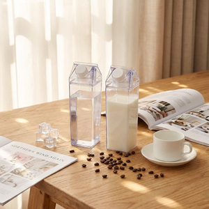 ขวดน้ำอะคริลิคใสไร้ BPA ขนาด1000มล. กล่องนมโปร่งแสงทรงสี่เหลี่ยมขนาด500มล. กำหนดโลโก้ได้ตามต้องการ - Product Image 2