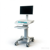 Chariot médical ergonomique mobile avec élévateur pneumatique, surface ABS antimicrobienne, poste de travail professionnel pour hôpital, blanc