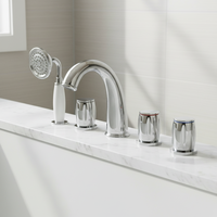 Robinet de baignoire Lusa à 3 poignées thermostatique avec cartouche céramique, laiton brossé, jet de pluie doux, barre coulissante, design moderne, 5 trous pour montage sur pont