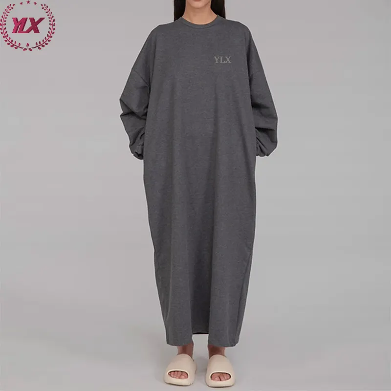 Wholesale Fashion 420g 100% Cotton Plain Women Abaya Maxi 2023 Modest Dubai Oversized Hoodie Islamic Eid Kimono Abaya Dress