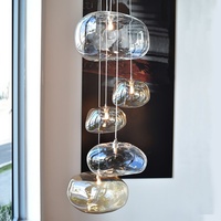 Hôtel Maison Escalier Escalier Longs Lustres de Plafond en Verre Faits à la Main et Lampes Suspendues Lustre de Luxe Moderne pour Plafond Haut