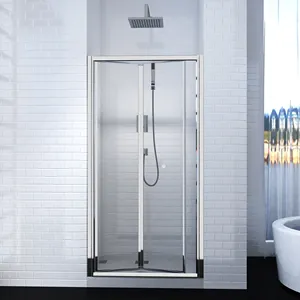 42 In Retractable Shower Door Shower Glass Enclosures Folding Doors With Roller Aluminum Rail Shower Door