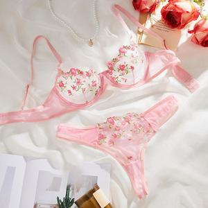 Conjunto de Lencería Erótica y Sexy, Modelo 2026 Europeo y Americano, Cómodo, Bordado, Transparente, con Diseño Floral - Product Image 1