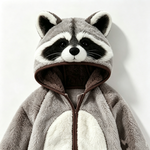 Mono de bebé personalizado de felpa gris con orejas de mapache, pelele de bebé forrado de lana para clima frío, lindo mono con capucha de animal. - Product Image 5
