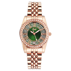 Conjunto de reloj de cuarzo para mujer en oro rosa con cristales multicolores y pulsera de acero inoxidable: un reloj de pulsera lujoso y moderno - Product Image 1