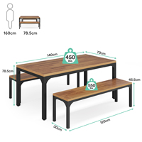 Ensemble de table à manger en bois 3 pièces avec banc Design moderne Convertible pour une utilisation en intérieur/extérieur