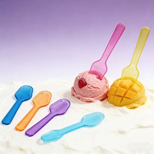Mini cuillères de dégustation en plastique jetables colorées, petites cuillères pour la dégustation de glaces, desserts, yaourts lors de fêtes - Product Image 1