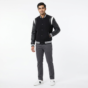 Chaqueta Varsity de Invierno Personalizada para Hombre, 100% Algodón, Diseño OEM de Alta Calidad, Cuello Alto, Logotipo Frontal - Product Image 1