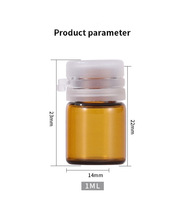 Mini botella de vidrio transparente o ámbar, botella de vidrio borosilicato, ampolla para pastilla con tapa, 1 ml