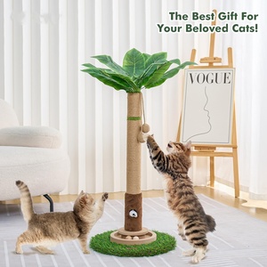Wood Natural Sisal <b>Scratching</b> <b>Post</b>-Interactive Palm <b>Tree</b> Design Rotating Ball Toy Stable Vertical Scratcher Tower for <b>Cats</b> - Product Image 3