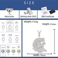 Pendentif Moissanite Iced Out Tendance en Argent Sterling 925 Plaqué Or VVS, Bijou Hip Hop Cartoon Boxe Surf pour Rappeur, Cadeau de Fête