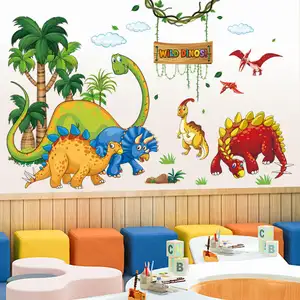漫画動物恐竜ウォールステッカーStegosauruspterosaur Triceratopsデカールリビングルーム装飾壁紙ステッカー