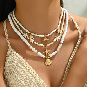 European and American cross-border Bohemian style starfish tail beaded necklace and <b>bracelet</b> <b>set</b>, fashionable imitation pearl - Product Image 3
