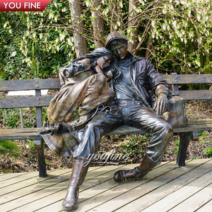 Decorazione del giardino Personalizzato Coppia Vecchio Persone Sedute Sul Banco Statua di Bronzo - Product Image 3