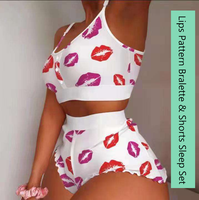 Ensemble de débardeurs sexy et doux pour femmes, imprimé fraise mignon, sans couture, short rose, bralette, ensemble de sous-vêtements de pyjama, vêtements de nuit pour la maison