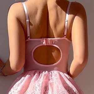 YB Camicia da <span class=keywords><strong>Notte</strong></span> Rosa Romantica per Donne, Dolce e Coquette con Spalline, Schiena Scoperta, Calze a Rete, <span class=keywords><strong>Abbigliamento</strong></span> <span class=keywords><strong>Femminile</strong></span> per il Sonno - Product Image 6