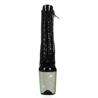 Bottines à lacets en PVC avec strass, fermeture éclair, talon aiguille de 20 cm, chaussures de pole dance